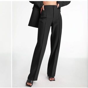 Commense Black Small High Waist Pleat Front Straight Leg Business Trouser Pants